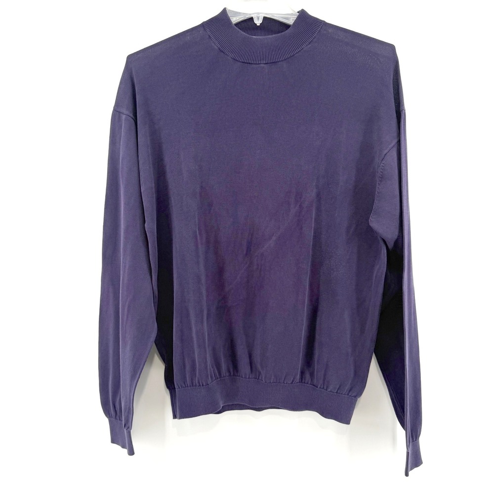 Pronto Uomo Men's Navy Blue Mock Neck Long Sleeve Cotton Silk Blend Sweater XL
